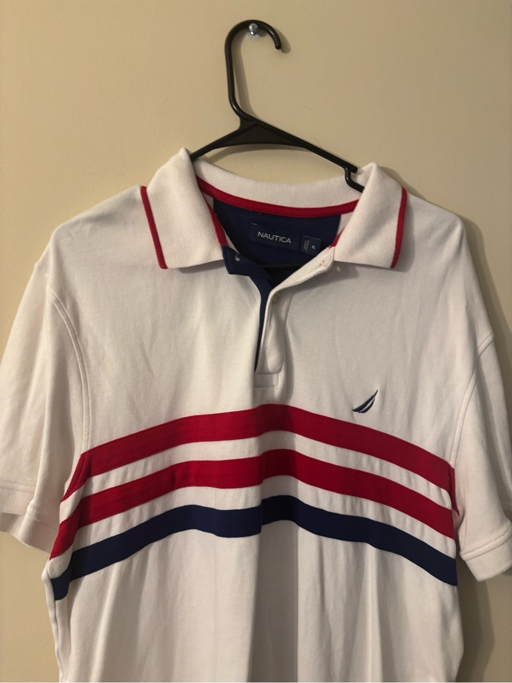 Nautica White Polo with Red and Navy Stripes